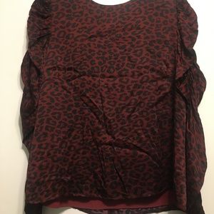 Gianni Bini Chiffon Long Sleeve Ruffle Shoulder Detail Top